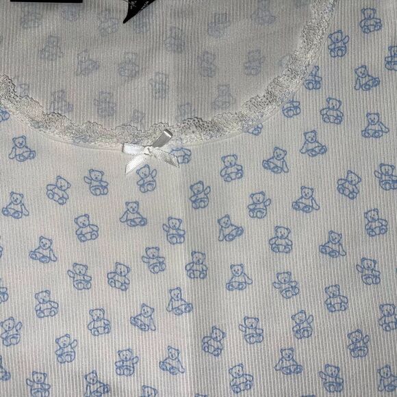 Just Polly NWT Cropped Teddy Bear Tee White & Blue - Large - Picture 4 of 6